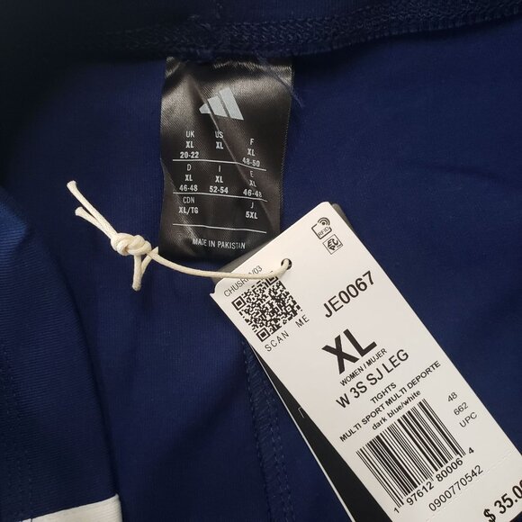 NWT Adidas Womens Navy Blue 3 Stripes Leggings Size XL Athletic Gym Running - Picture 5 of 7